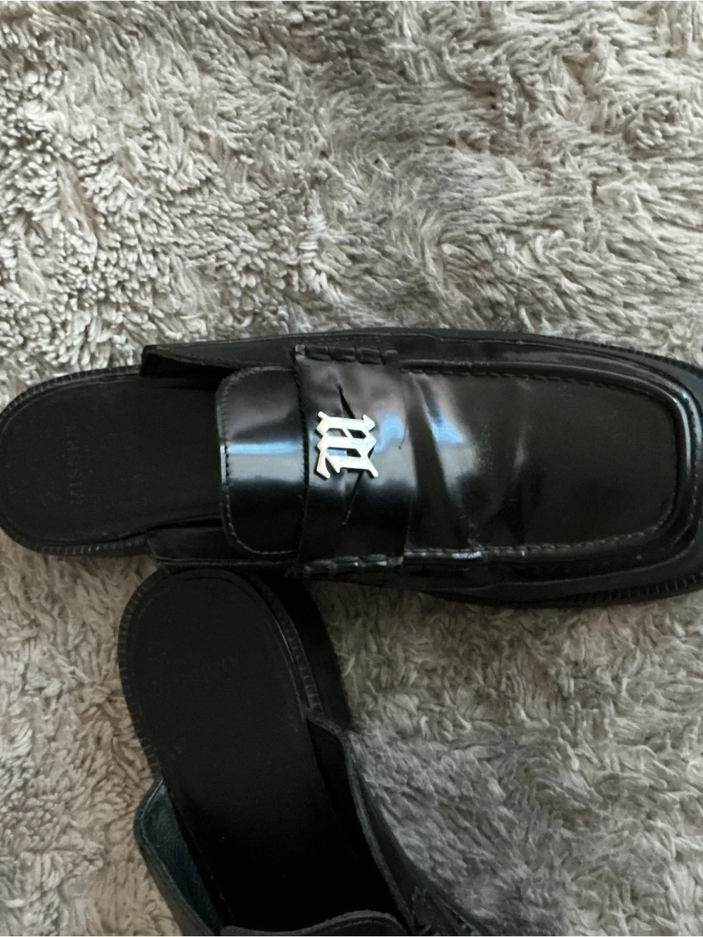 Men's Black Leather Slip-On Loafer with Silver Buckle